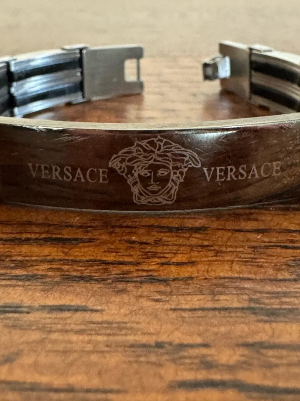 Versace Men’s Stainless Steel Medusa Plate Bracelet - Silver and Black